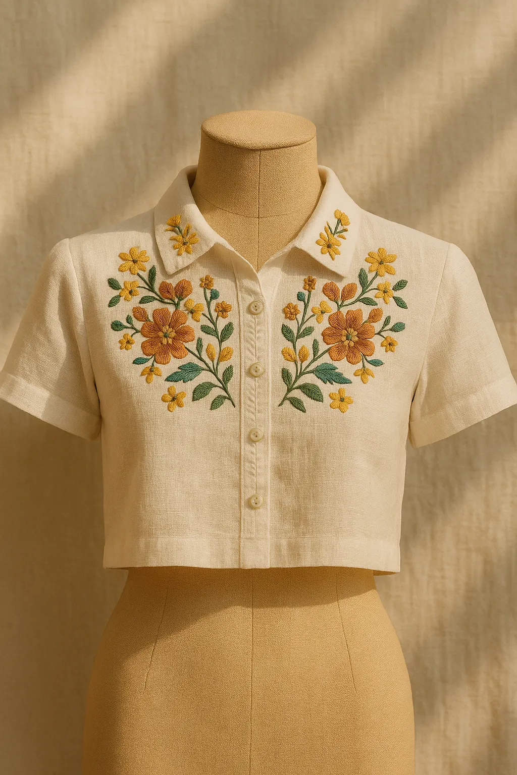 Blusa Estilo Guayabera Bordada