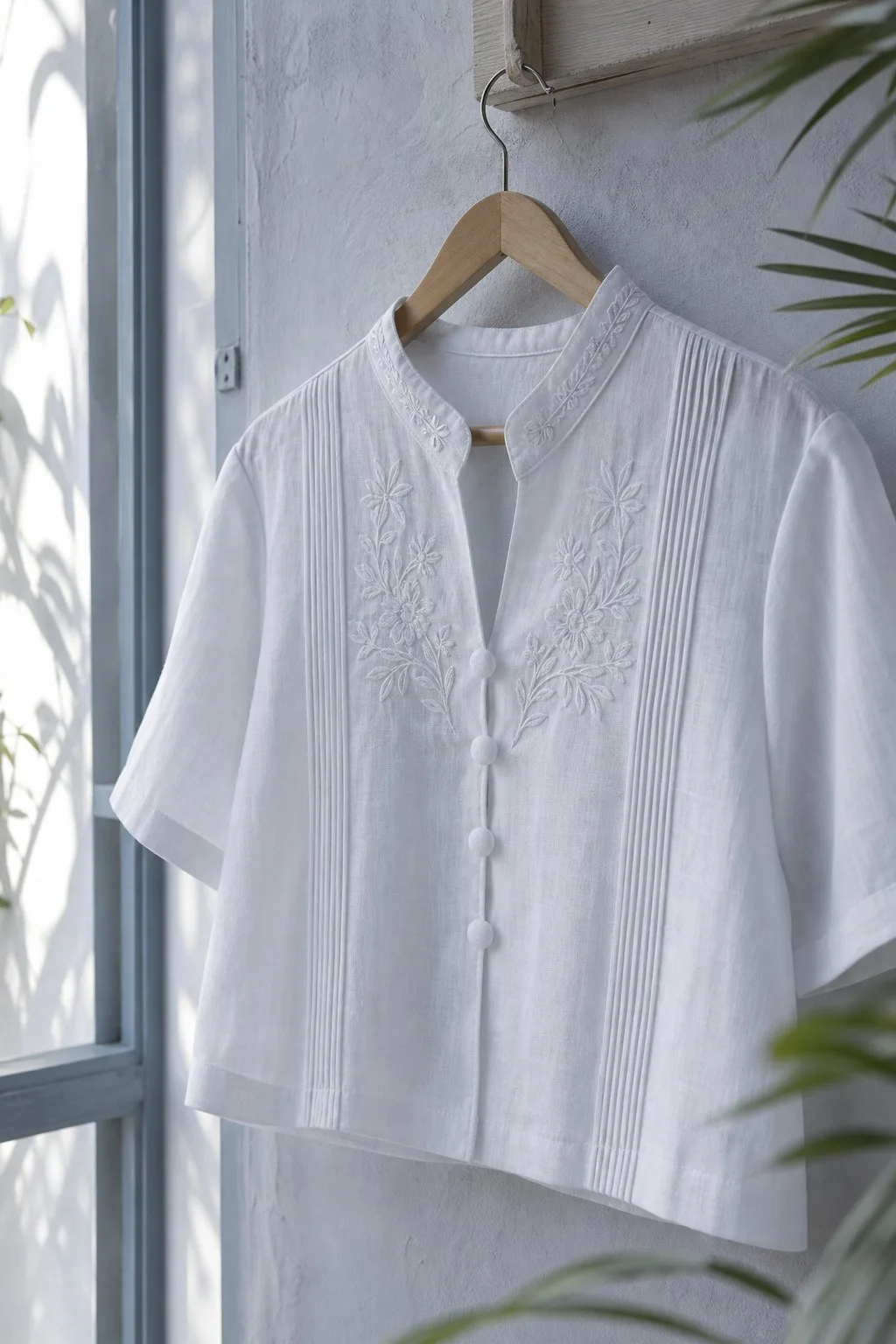 Blusa Estilo Guayabera Bordada