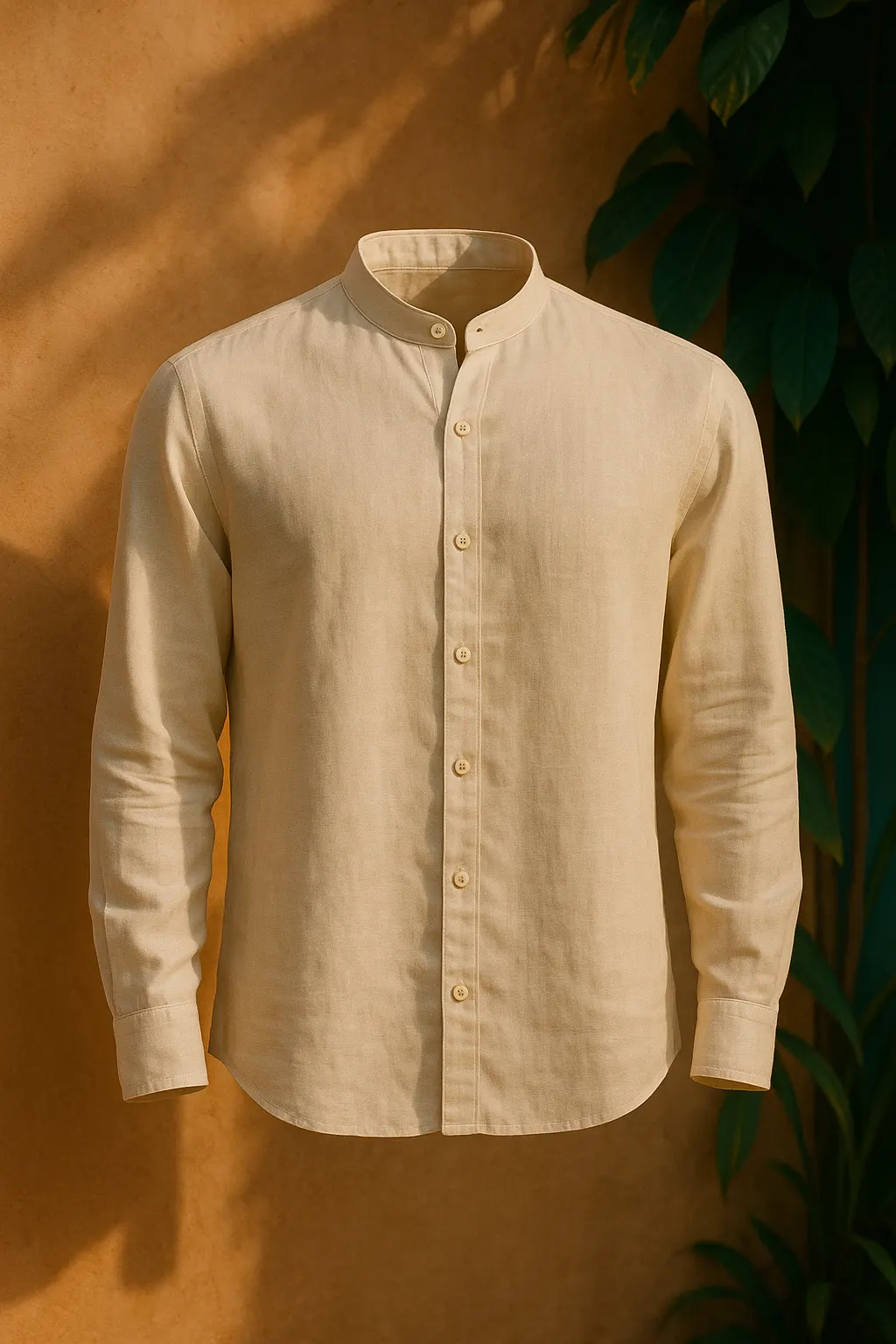 Camisa de Lino Cuello Mao