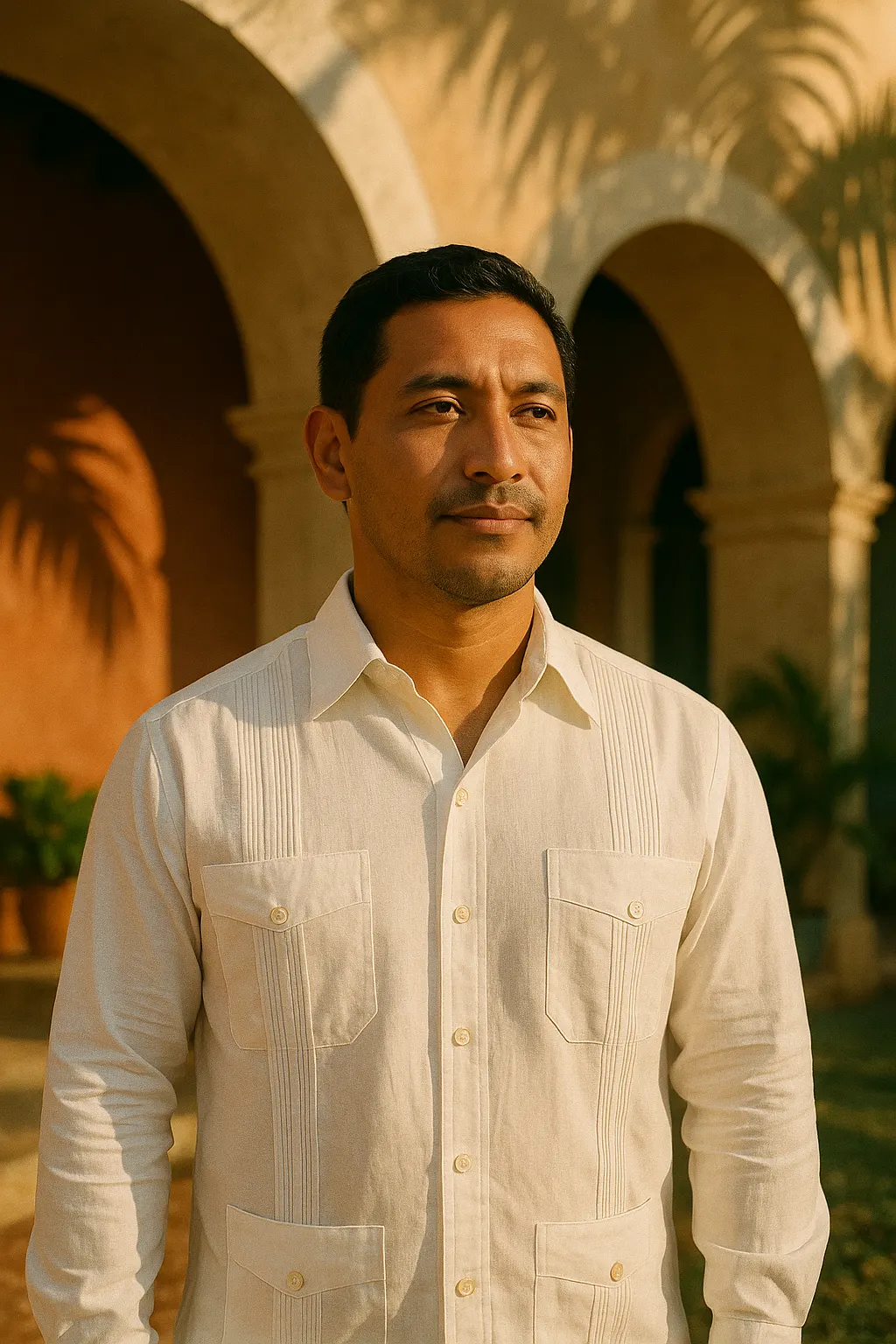 Guayabera tradicional yucateca de lino blanco