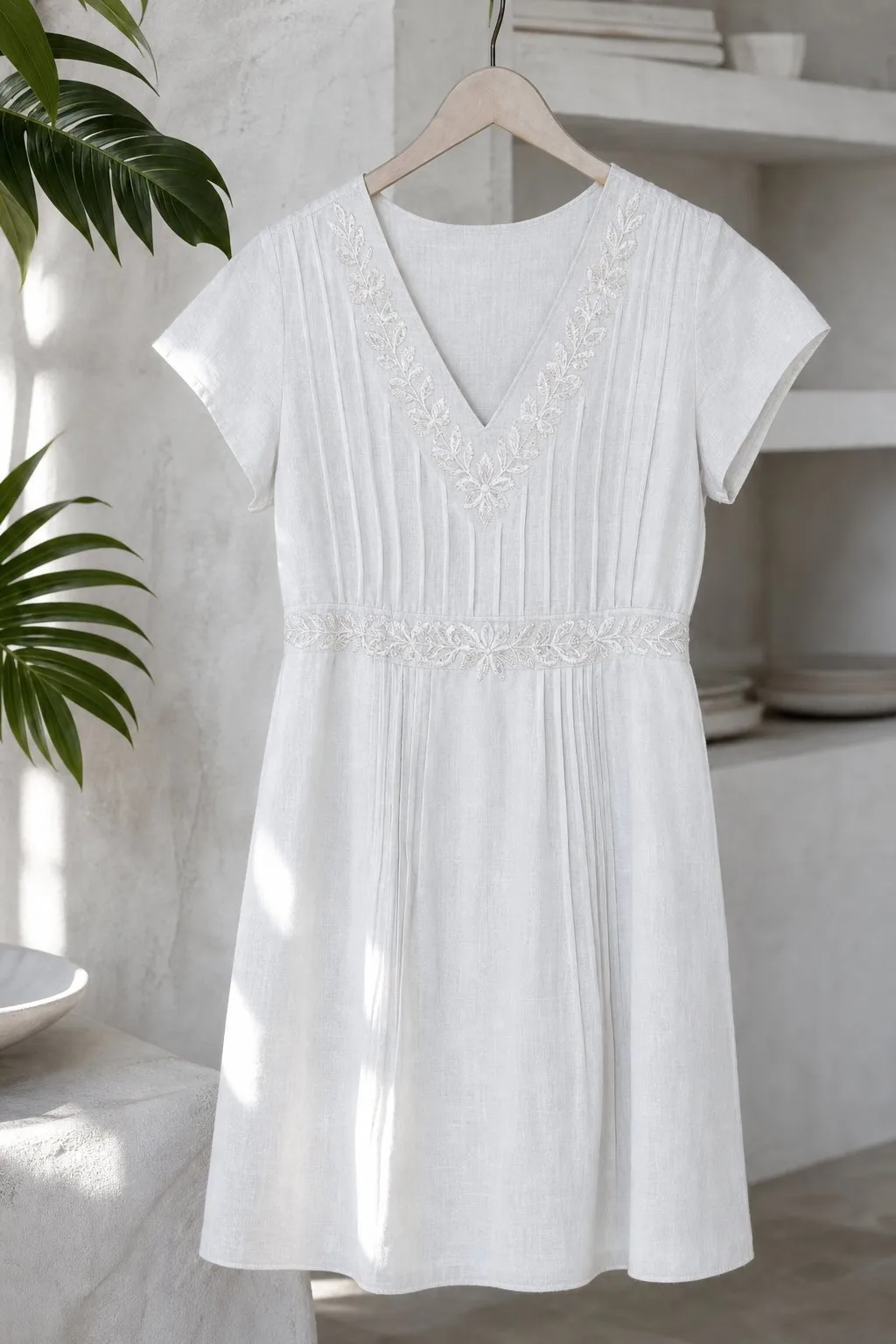 Vestido de Lino Corto Bordado