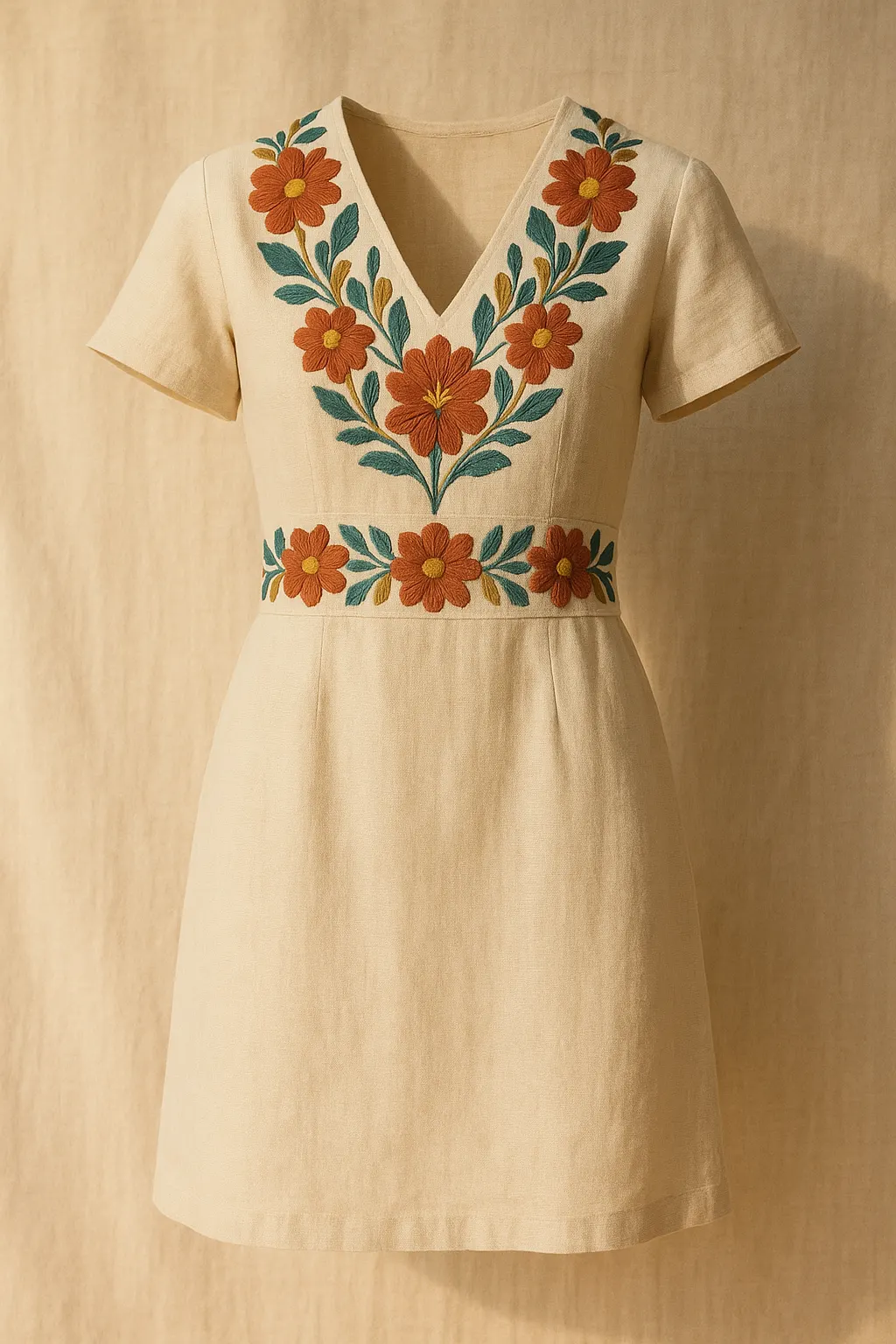 Vestido de Lino Corto Bordado